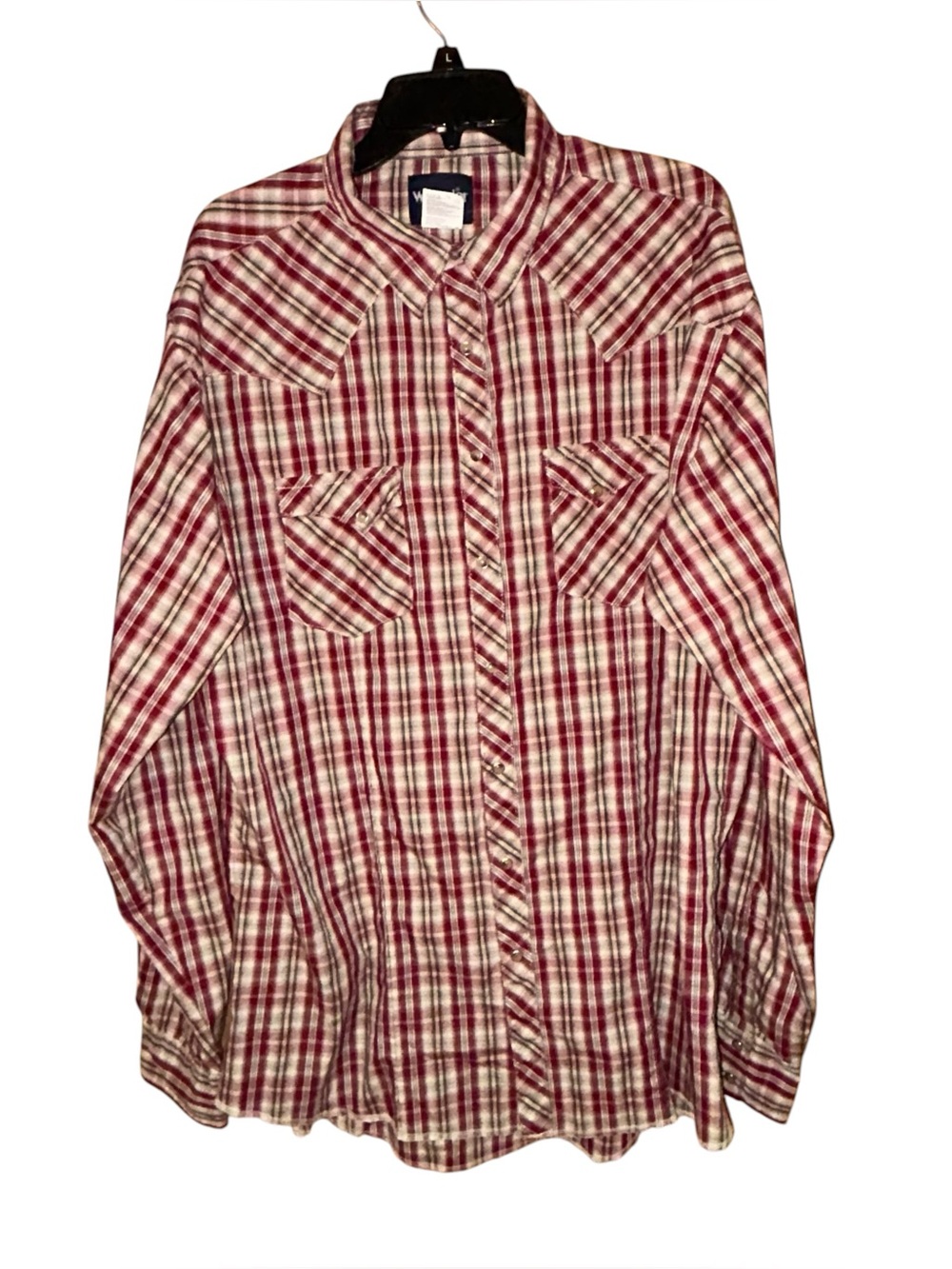 Wrangler Western Plaid Pearl Snap Front Shirt Men’s 2XLT Red Cowboy Rodeo